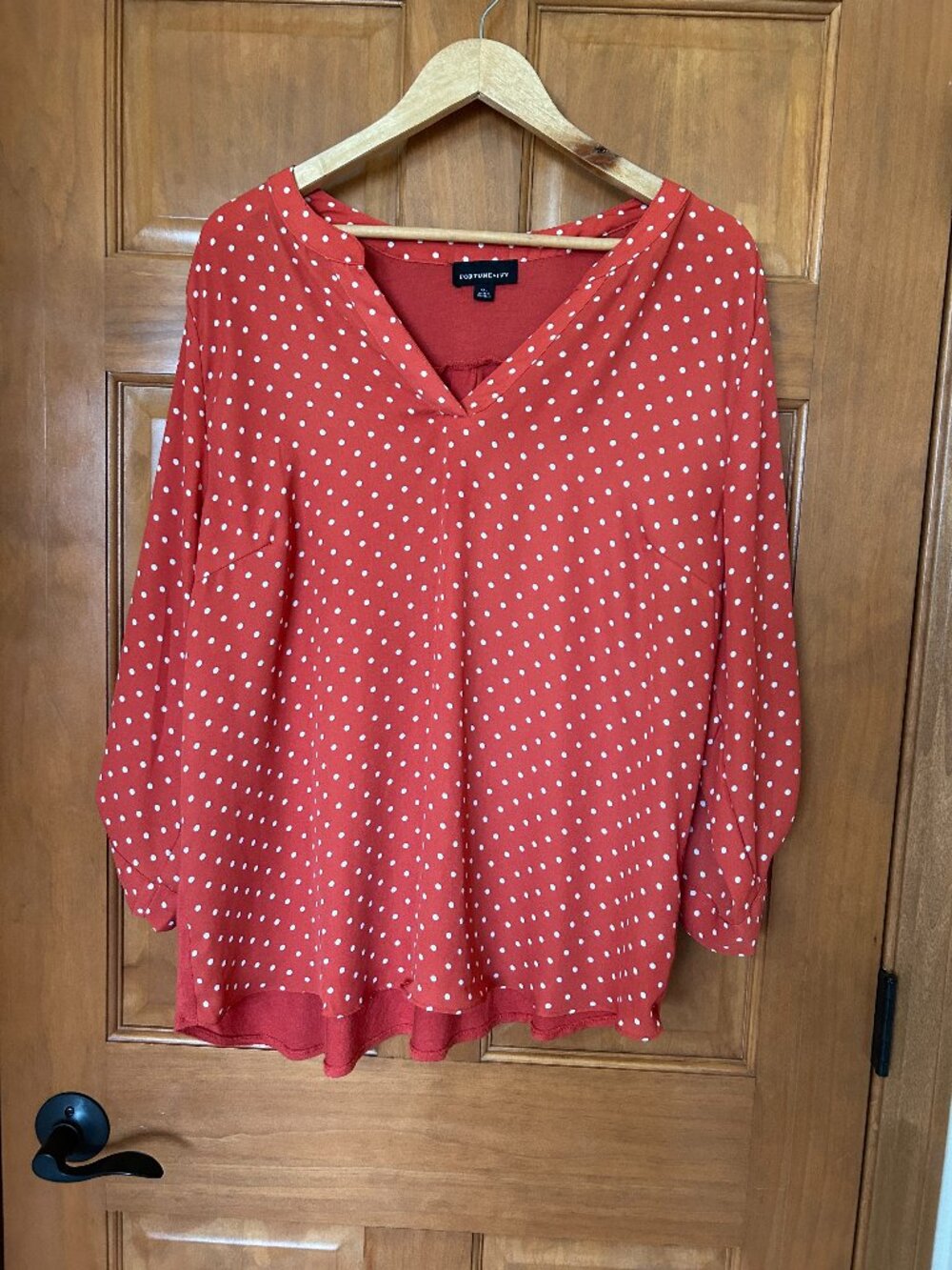 Fortune + Ivy Tulsa Mixed Media - Orange & White Polka Dot Blouse  - XXL